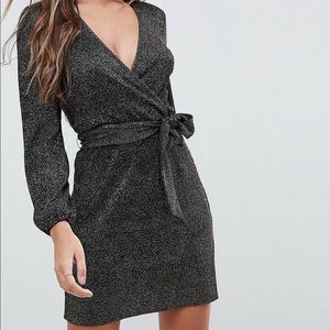 NWT ASOS Gold Spot Plisse Wrap Mini Dress Size 8